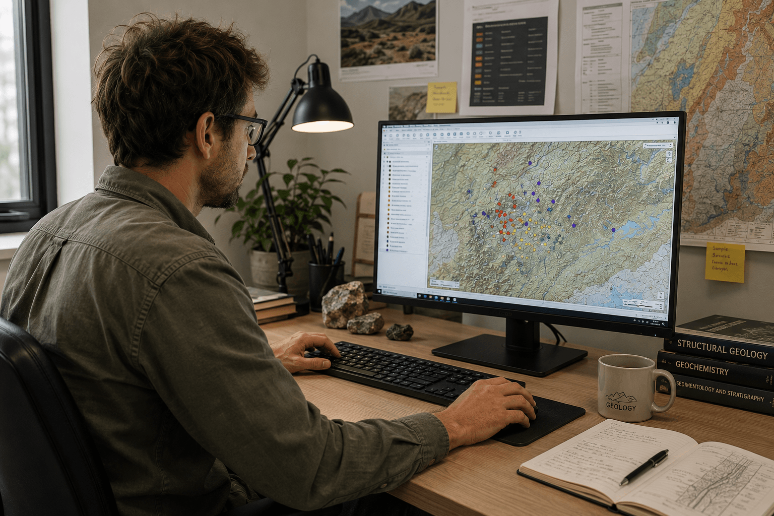 Géologue analysant les données au bureau